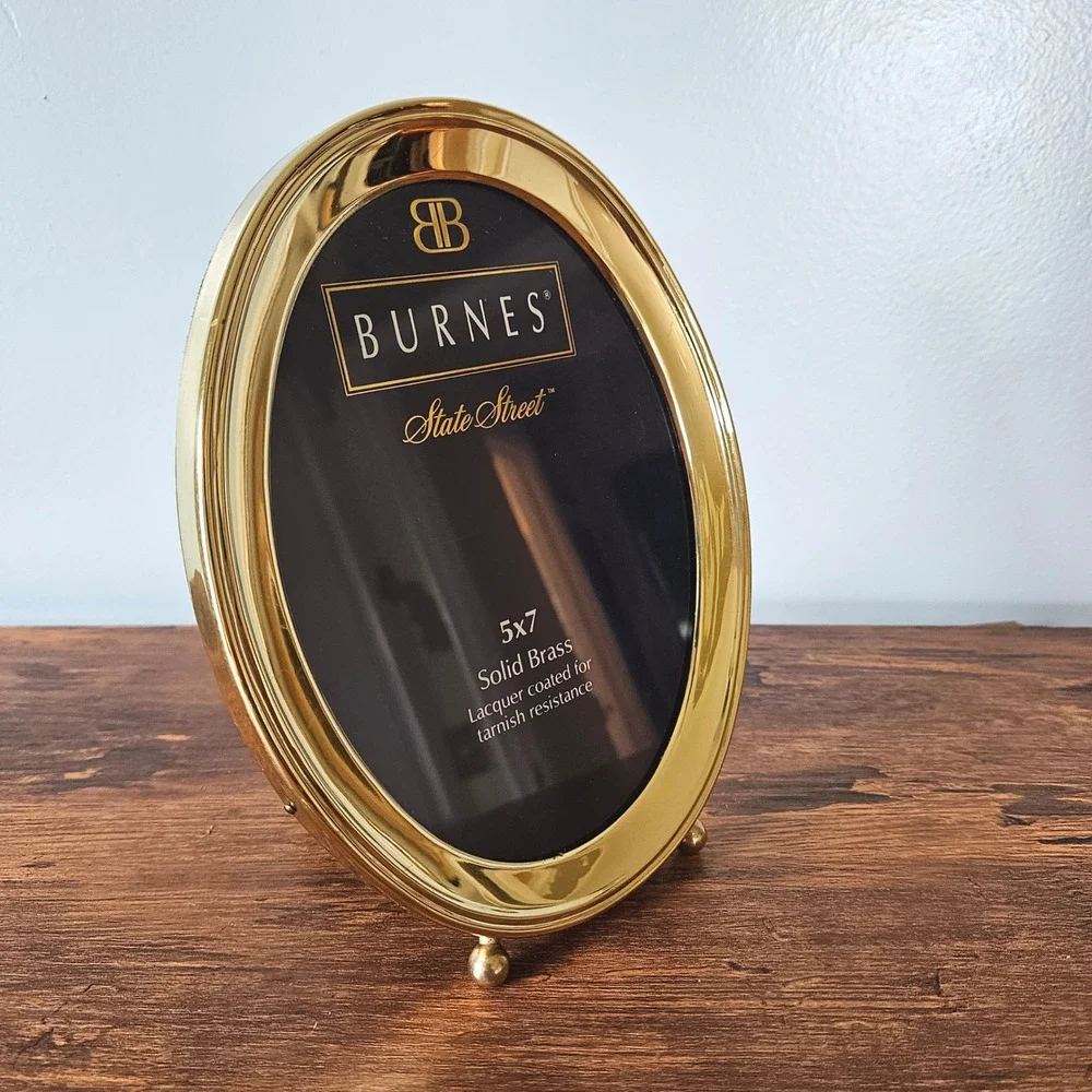 Burnes State Street Solid Brass 5x7 Oval Picture Frame Gold Polished Ball Feet